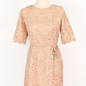 Vintage 60s Blush Pink Lace A MENDEL CREATION Fit & Flare Half Sleeve Dress